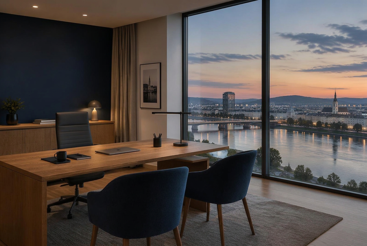 Besprechungsraum mit Blick auf Linz